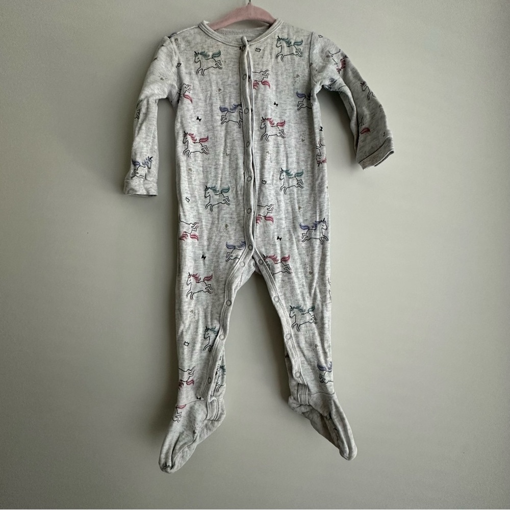 Petit Lem Gray Unicorn Footies One Piece  12M